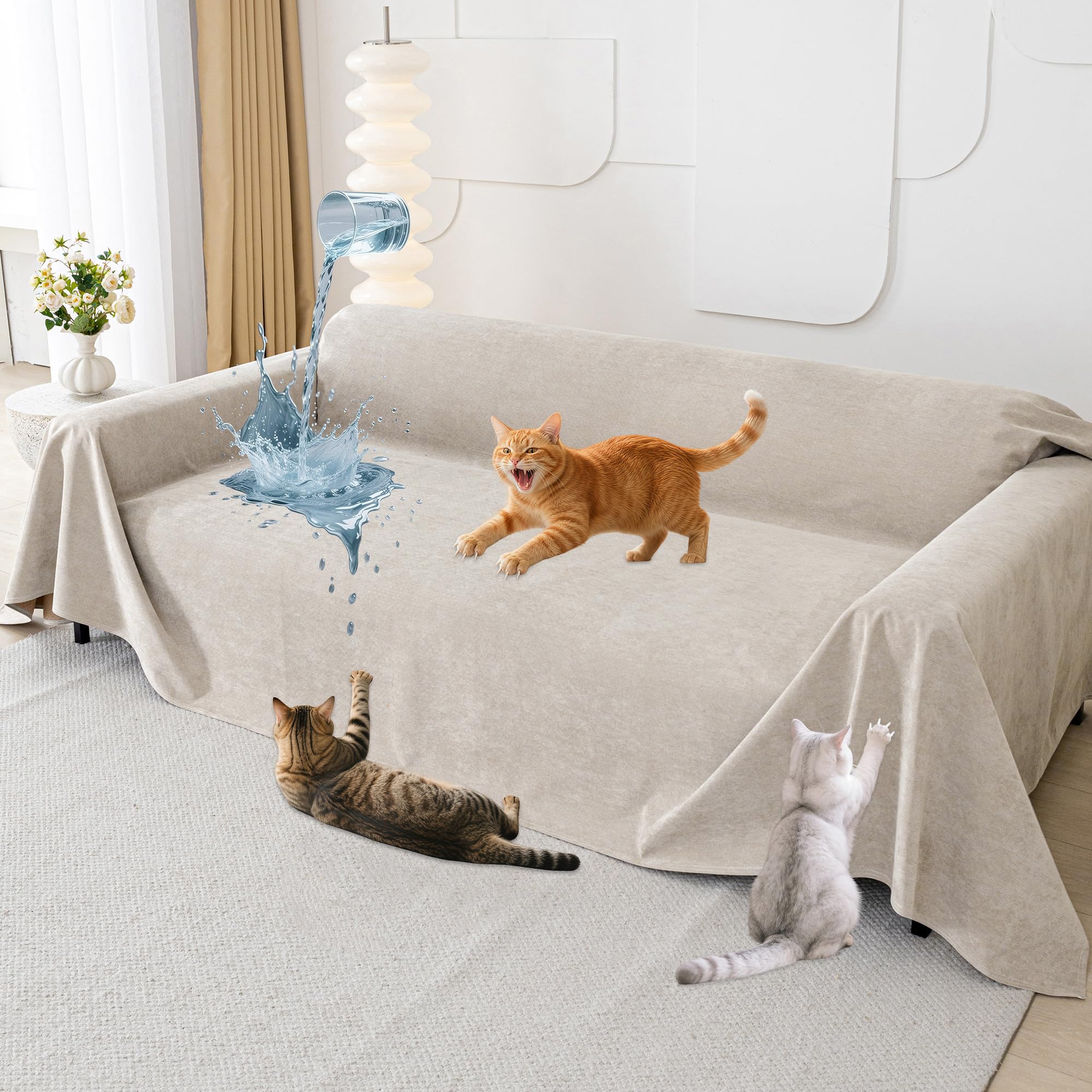 1pcアンチキャット スクラッチ ストレッチ ソファ カバー Cat Scratch Furniture Protector - Anti-Slip, Waterproof Sofa Cover